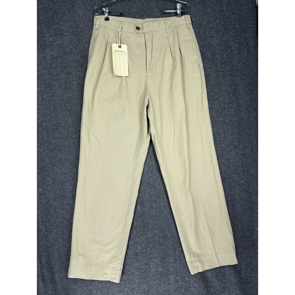 Non Stock MFG Trousers Mens M Beige 1930s IVY Style Double Pleated Chino Cotton